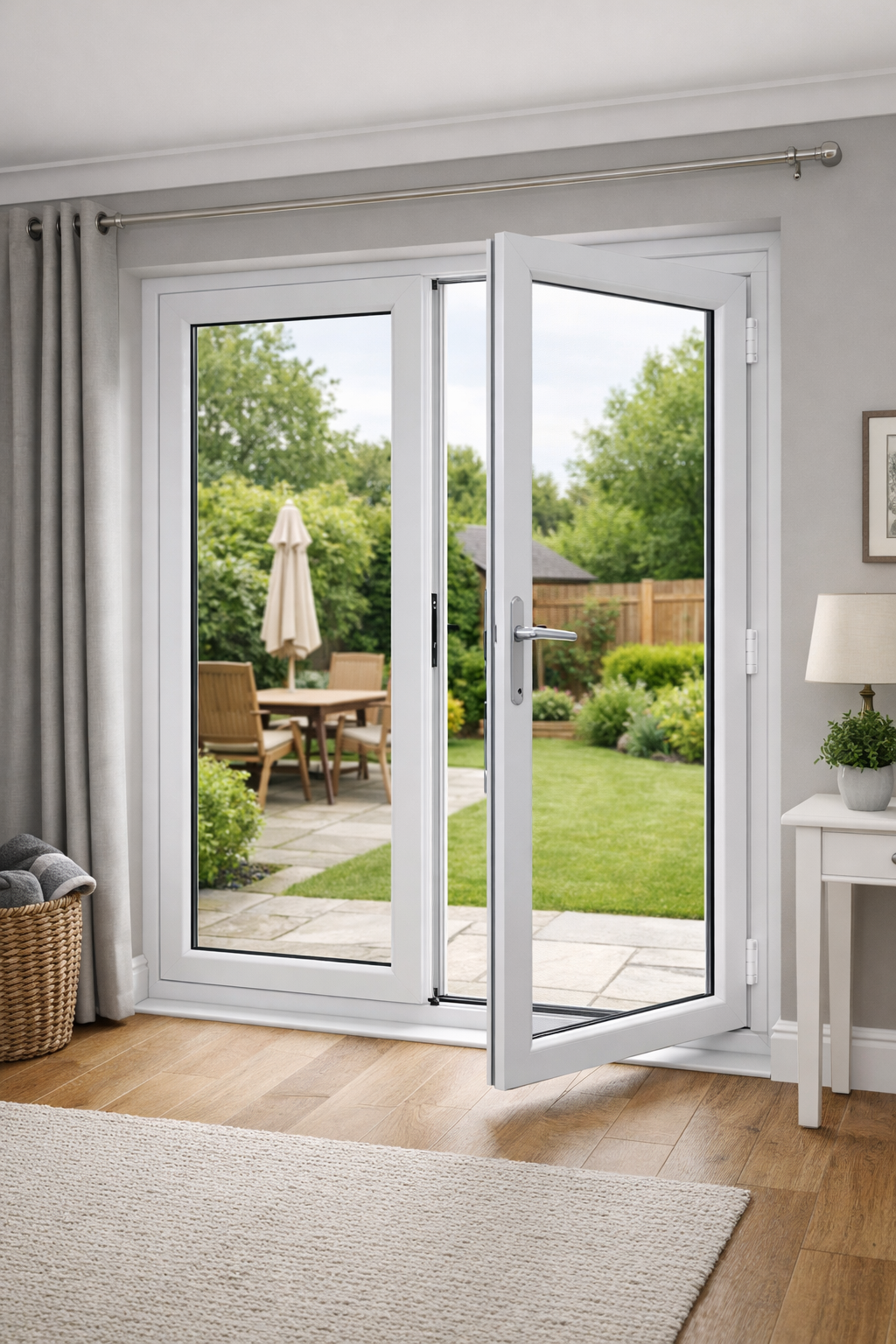 Modern white UPVC glazed door